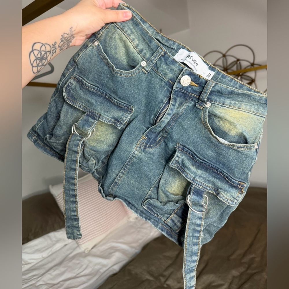 Refuge Y2K Micro Cargo Mini Skirt Faded Euro Trash Club-Core Size M